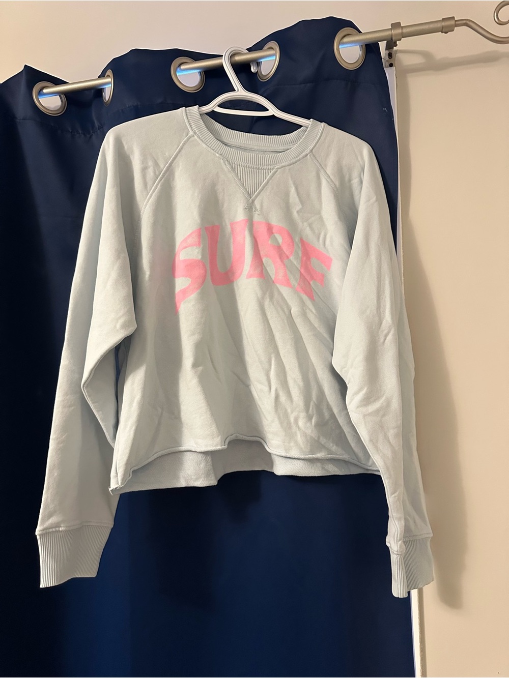 American Eagle Surf Graphic Crewneck Sweatshirt - Light Blue with Pink Print